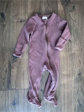 Mebie Baby Deep Mauve Ribbed Zip Pajamas 6-12m